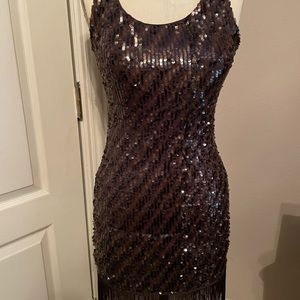 Potter’s Pot stunning contemporary evening/holiday sequin chocolate brown dress